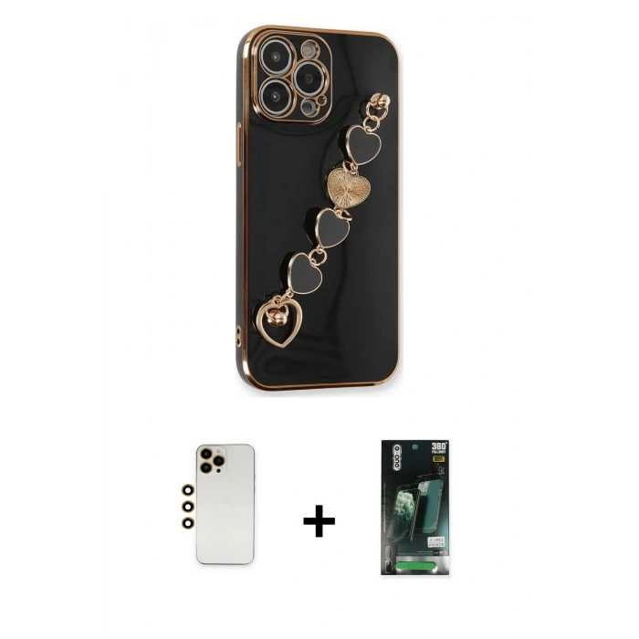 ieg™ iPhone 13 Pro Max Kılıf Nova Işık Prime - Şeffaf 360 Full Body Arka Koruyucu + Gold Shine Kamera Lens