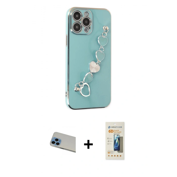ieg™ iPhone 13 Pro Max Kılıf Nova Işık Prime - Siyah 6D Mat Seramik Hayalet Nano Ekran Koruyucu + Mavi Rainbow Kamera Lens Koruma Cam
