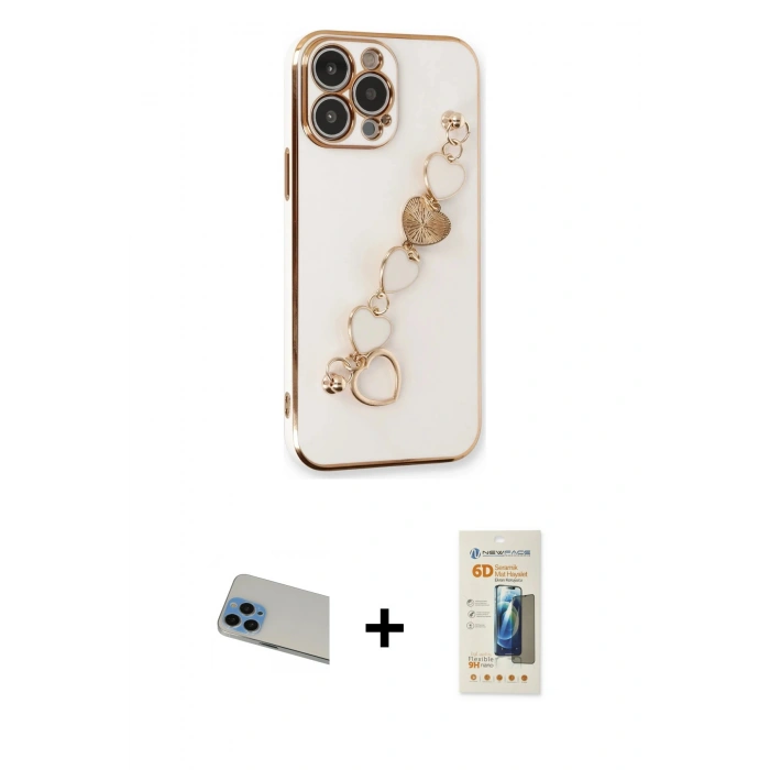 ieg™ iPhone 13 Pro Max Kılıf Nova Işık Prime - Siyah 6D Mat Seramik Hayalet Nano Ekran Koruyucu + Mavi Rainbow Kamera Lens Koruma Cam