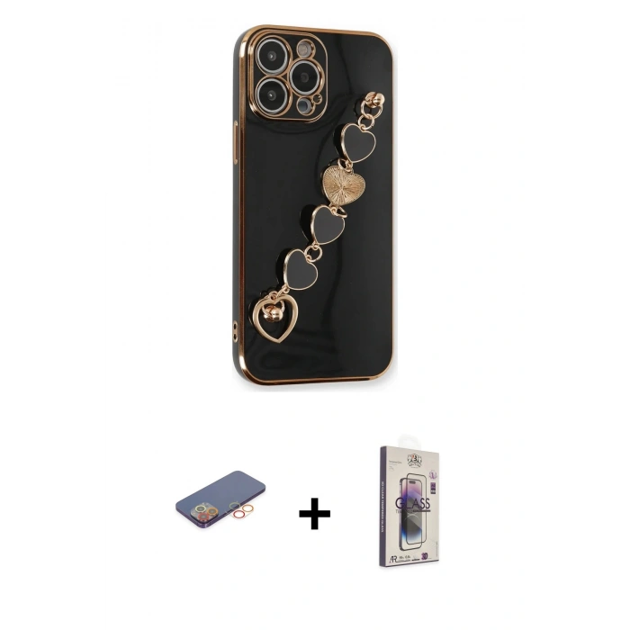 ieg™ iPhone 13 Pro Max Kılıf Nova Işık Prime - Siyah Bilvis 3D Cam Ekran Koruyucu + Turuncu Renkli Kamera Lens Koruma Cam