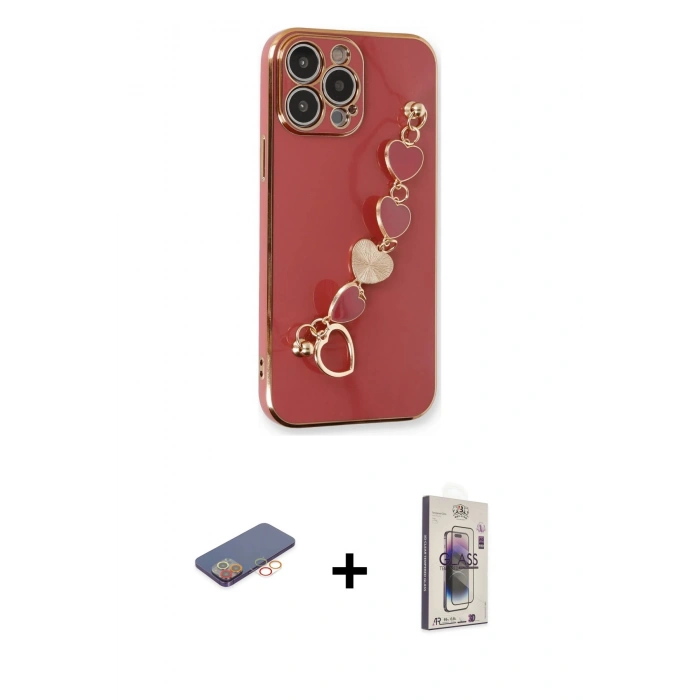 ieg™ iPhone 13 Pro Max Kılıf Nova Işık Prime - Siyah Bilvis 3D Cam Ekran Koruyucu + Turuncu Renkli Kamera Lens Koruma Cam