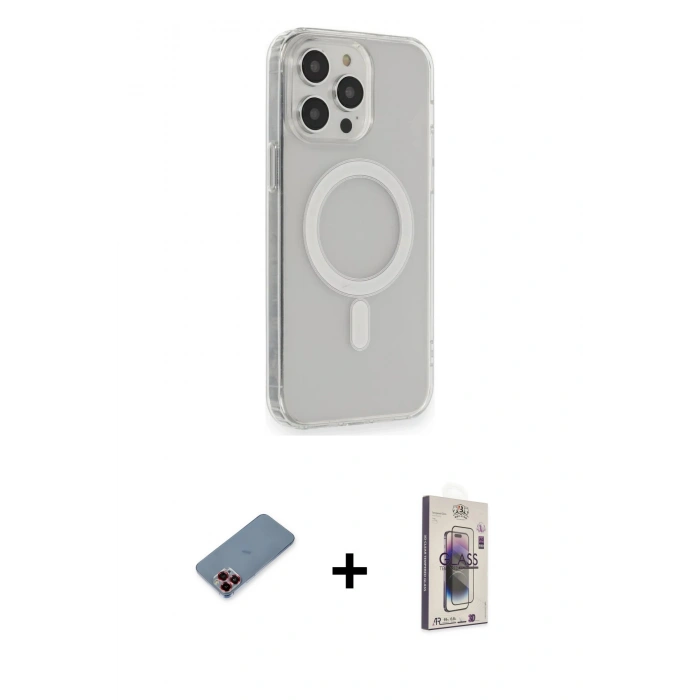 ieg™ iPhone 13 Pro Max Kılıf Pusula Çizgi Koleksiyonu - Siyah Bilvis 3D Cam Ekran Koruyucu + Kırmızı Metal Kamera Lens Koruma Cam