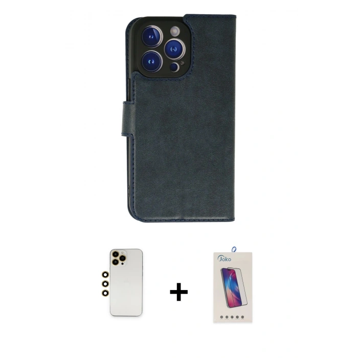 ieg™ iPhone 13 Pro Max Kılıf Siluet Işık Serisi - Siyah Joko 5D Cam + Gold Shine Kamera Lens