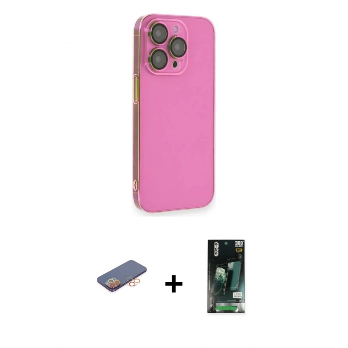 ieg™ iPhone 13 Pro Max Kılıf Siluet Minimal Özel Seri - Şeffaf 360 Full Body Arka Koruyucu + Turuncu Renkli Kamera Lens Koruma Cam