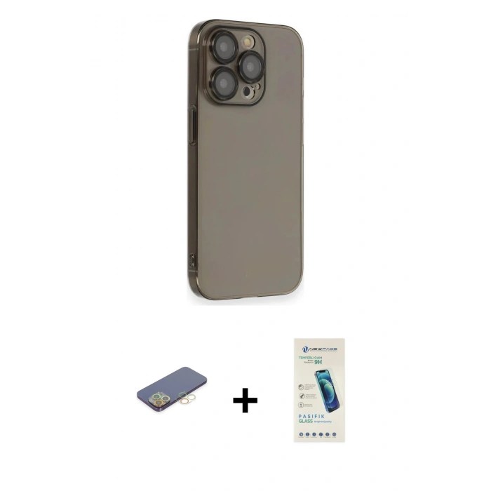 ieg™ iPhone 13 Pro Max Kılıf Siluet Minimal Özel Seri - Şeffaf Pasifik Cam Ekran Koruyucu + Sarı Renkli Kamera Lens Koruma Cam