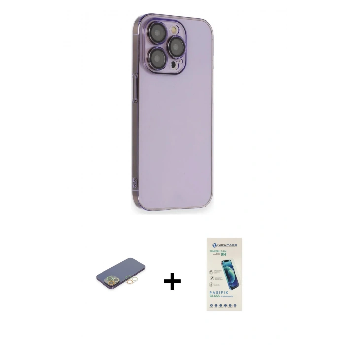 ieg™ iPhone 13 Pro Max Kılıf Siluet Minimal Özel Seri - Şeffaf Pasifik Cam Ekran Koruyucu + Sarı Renkli Kamera Lens Koruma Cam