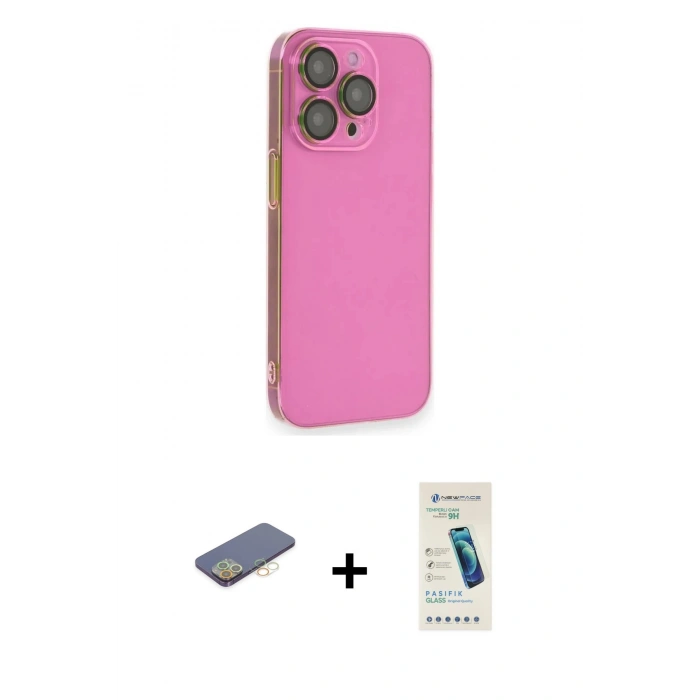 ieg™ iPhone 13 Pro Max Kılıf Siluet Minimal Özel Seri - Şeffaf Pasifik Cam Ekran Koruyucu + Sarı Renkli Kamera Lens Koruma Cam