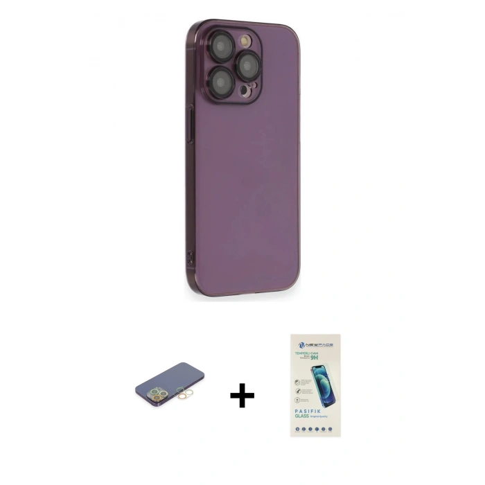ieg™ iPhone 13 Pro Max Kılıf Siluet Minimal Özel Seri - Şeffaf Pasifik Cam Ekran Koruyucu + Sarı Renkli Kamera Lens Koruma Cam