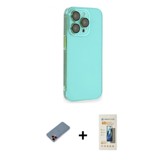 ieg™ iPhone 13 Pro Max Kılıf Siluet Minimal Özel Seri - Siyah 6D Mat Seramik Hayalet Nano Ekran Koruyucu + Kırmızı Metal Kamera Lens Koruma Cam