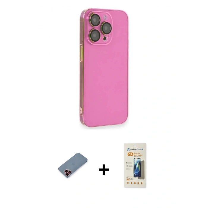 ieg™ iPhone 13 Pro Max Kılıf Siluet Minimal Özel Seri - Siyah 6D Mat Seramik Hayalet Nano Ekran Koruyucu + Kırmızı Metal Kamera Lens Koruma Cam