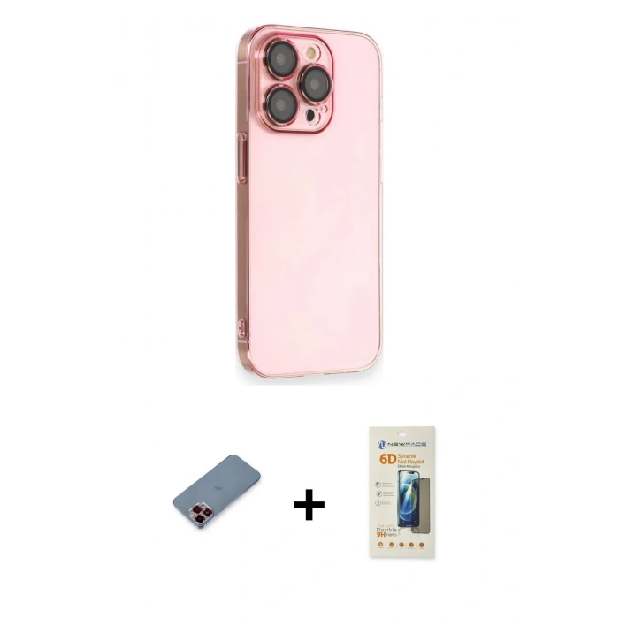 ieg™ iPhone 13 Pro Max Kılıf Siluet Minimal Özel Seri - Siyah 6D Mat Seramik Hayalet Nano Ekran Koruyucu + Kırmızı Metal Kamera Lens Koruma Cam