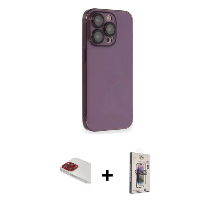 ieg™ iPhone 13 Pro Max Kılıf Siluet Minimal Özel Seri - Siyah Bilvis 3D Cam Ekran Koruyucu + Kırmızı Pers Alüminyum Kamera Lens