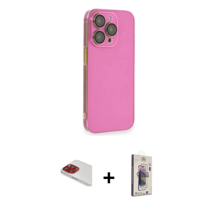 ieg™ iPhone 13 Pro Max Kılıf Siluet Minimal Özel Seri - Siyah Bilvis 3D Cam Ekran Koruyucu + Kırmızı Pers Alüminyum Kamera Lens