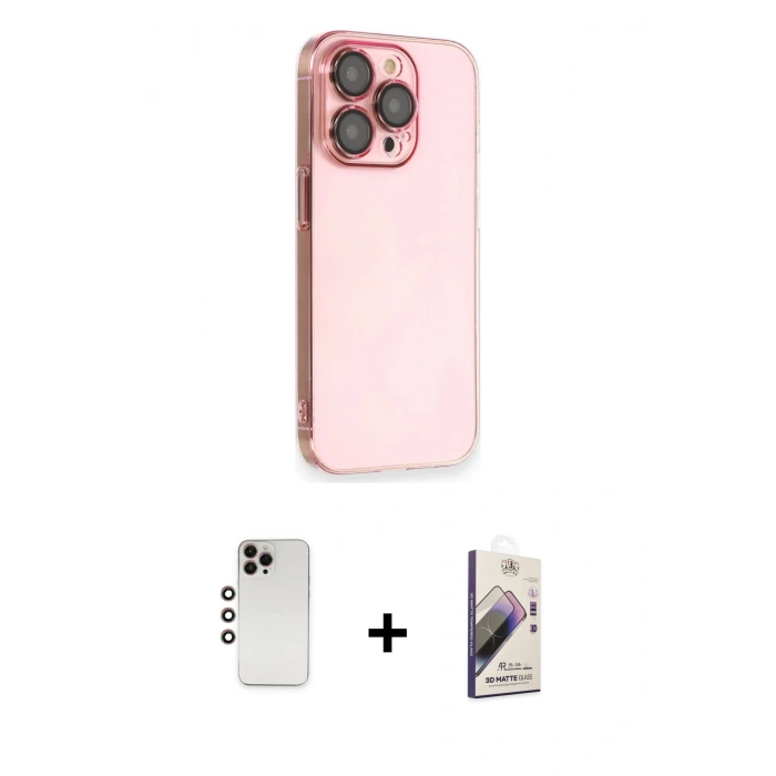 ieg™ iPhone 13 Pro Max Kılıf Siluet Minimal Özel Seri - Siyah Bilvis 3D Mat Cam Ekran Koruyucu + Gökkuşağı Shine Kamera Lens