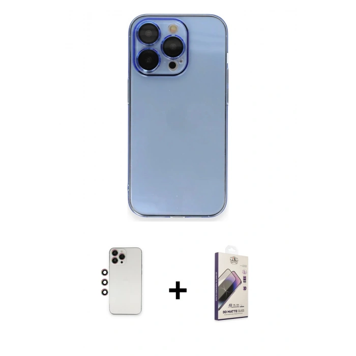 ieg™ iPhone 13 Pro Max Kılıf Siluet Minimal Özel Seri - Siyah Bilvis 3D Mat Cam Ekran Koruyucu + Gökkuşağı Shine Kamera Lens