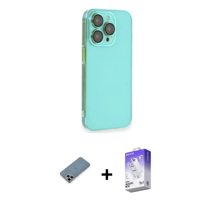 ieg™ iPhone 13 Pro Max Kılıf Siluet Minimal Özel Seri - Siyah Bilvis 5in1 3D Magic Cam Ekran Koruyucu + Mor Metal Kamera Lens Koruma Cam