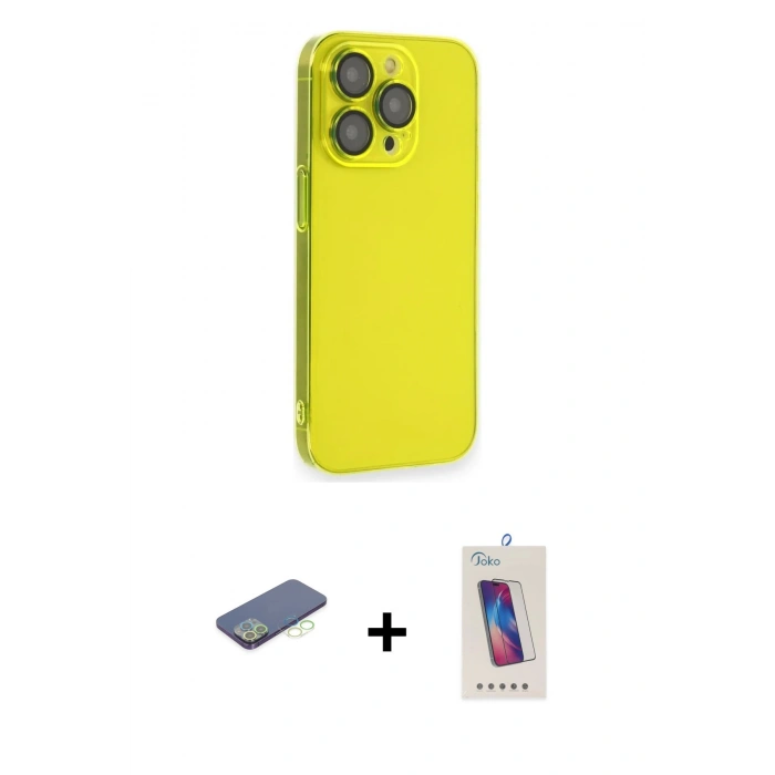 ieg™ iPhone 13 Pro Max Kılıf Siluet Minimal Özel Seri - Siyah Joko 5D Cam + Yeşil Renkli Kamera Lens Koruma Cam