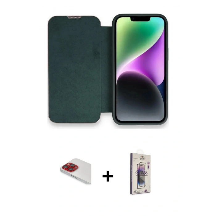 ieg™ iPhone 13 Pro Max Kılıf Siluet Minimal Serisi - Siyah Bilvis 3D Cam Ekran Koruyucu + Kırmızı Pers Alüminyum Kamera Lens