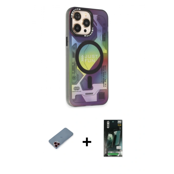 ieg™ iPhone 13 Pro Max Kılıf Siluet Modern Koleksiyonu - Şeffaf 360 Full Body Arka Koruyucu + Kırmızı Metal Kamera Lens Koruma Cam