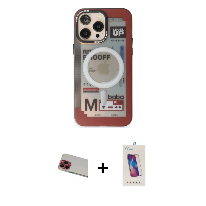 ieg™ iPhone 13 Pro Max Kılıf Siluet Modern Koleksiyonu - Siyah Joko 5D Cam + Kırmızı Rainbow Kamera Lens Koruma Cam