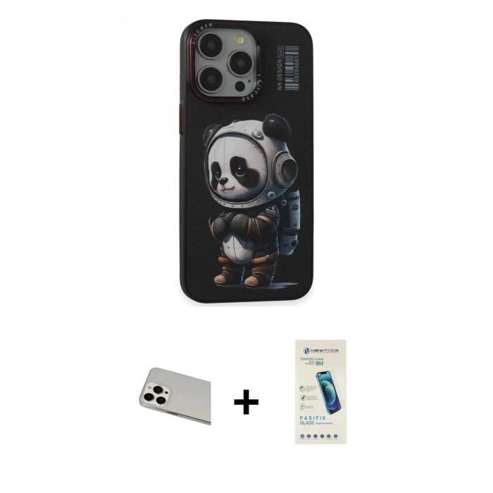ieg™ iPhone 13 Pro Max Kılıf Siluet Modern Özel Seri - Şeffaf Pasifik Cam Ekran Koruyucu + Beyaz Rainbow Kamera Lens Koruma Cam