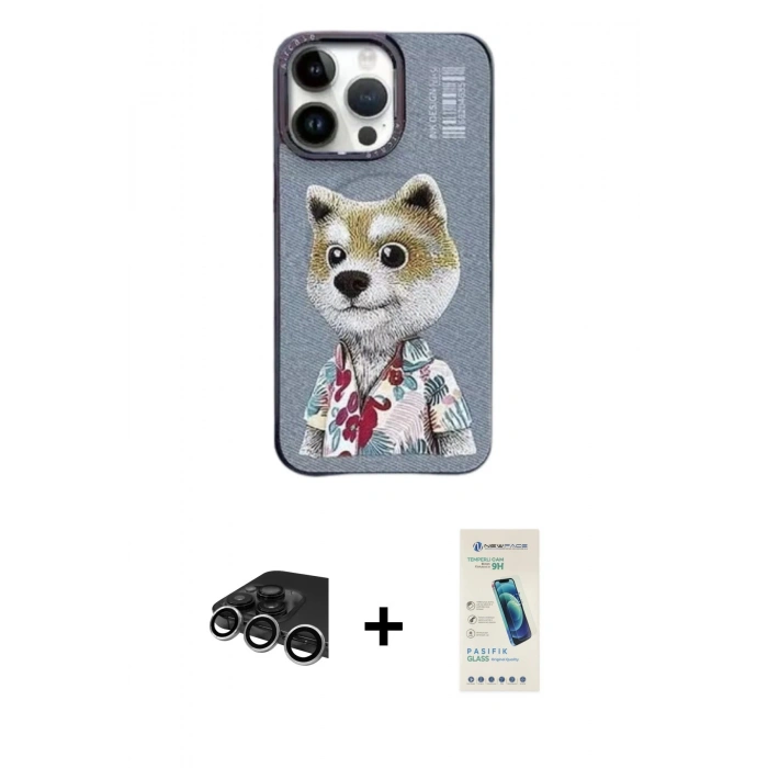 ieg™ iPhone 13 Pro Max Kılıf Siluet Modern Özel Seri - Şeffaf Pasifik Cam Ekran Koruyucu + Gümüş Raze Metal Kamera Lens