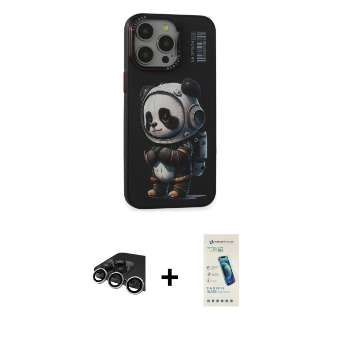 ieg™ iPhone 13 Pro Max Kılıf Siluet Modern Özel Seri - Şeffaf Pasifik Cam Ekran Koruyucu + Gümüş Raze Metal Kamera Lens