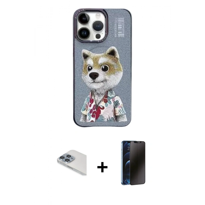ieg™ iPhone 13 Pro Max Kılıf Siluet Modern Özel Seri - Siyah 3D Antistatik Hayalet Cam Ekran Koruyucu + Sierra Blue Pers Alüminyum Kamera Lens
