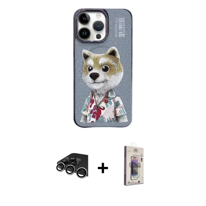 ieg™ iPhone 13 Pro Max Kılıf Siluet Modern Özel Seri - Siyah Bilvis 3D Cam Ekran Koruyucu + Gümüş Raze Metal Kamera Lens