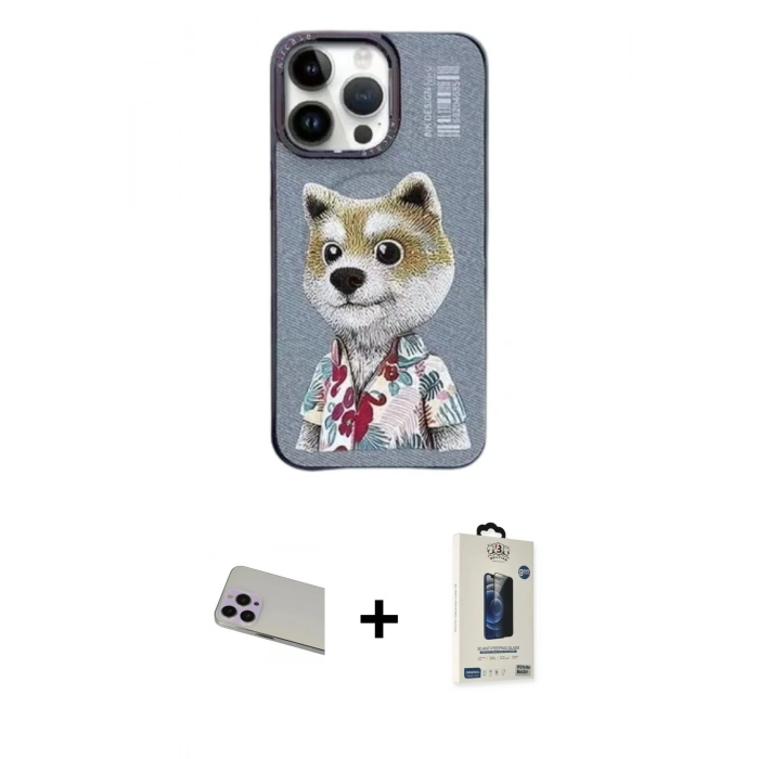 ieg™ iPhone 13 Pro Max Kılıf Siluet Modern Özel Seri - Siyah Bilvis Hayalet Cam Ekran Koruyucu + Mor Rainbow Kamera Lens Koruma Cam