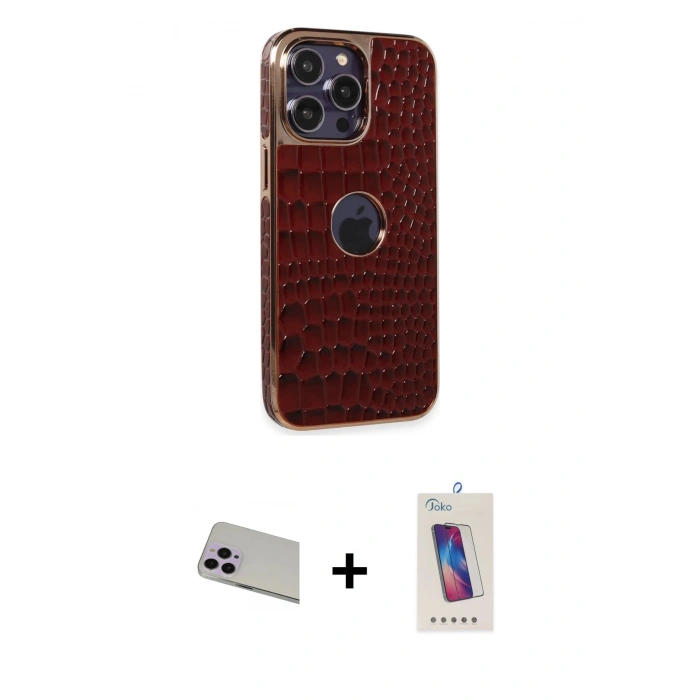 ieg™ iPhone 13 Pro Max Kılıf Ufuk Form Prime - Siyah Joko 5D Cam + Mor Rainbow Kamera Lens Koruma Cam