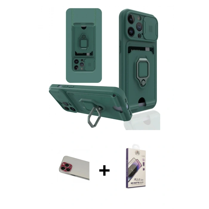 ieg™ iPhone 13 Pro Max Kılıf Vadi Form Prime - Siyah Bilvis 3D Mat Cam Ekran Koruyucu + Kırmızı Rainbow Kamera Lens Koruma Cam