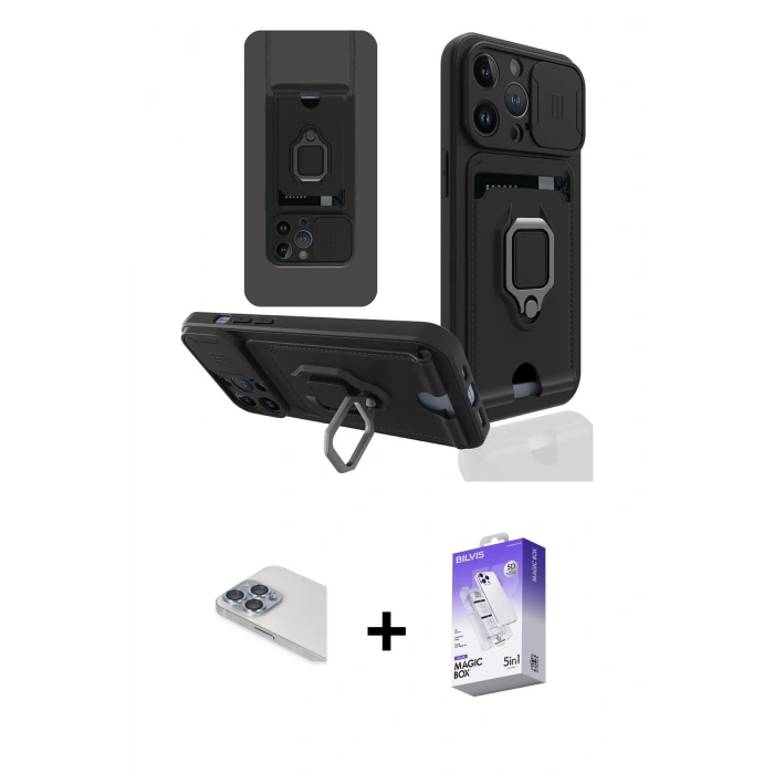 ieg™ iPhone 13 Pro Max Kılıf Vadi Form Prime - Siyah Bilvis 5in1 3D Magic Cam Ekran Koruyucu + Sierra Blue Pers Alüminyum Kamera Lens