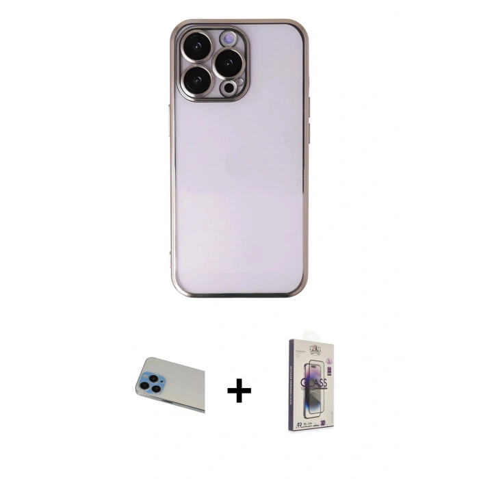 ieg™ iPhone 13 Pro Max Kılıf Vadi Minimal - Siyah Bilvis 3D Cam Ekran Koruyucu + Mavi Rainbow Kamera Lens Koruma Cam