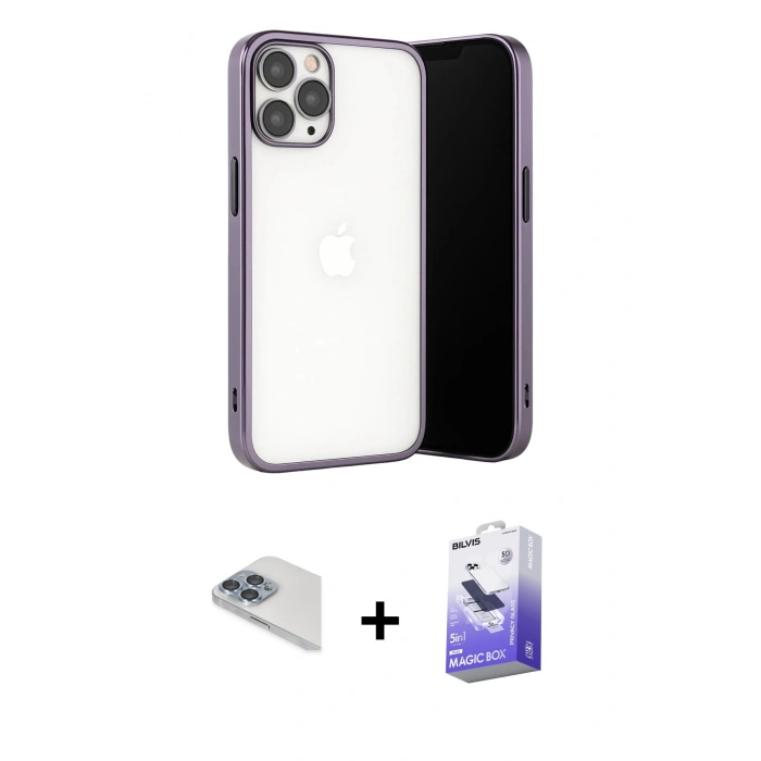 ieg™ iPhone 13 Pro Max Kılıf Vadi Minimal - Siyah Bilvis 5in1 5D Magic Hayalet Cam Ekran Koruyucu + Sierra Blue Pers Alüminyum Kamera Lens