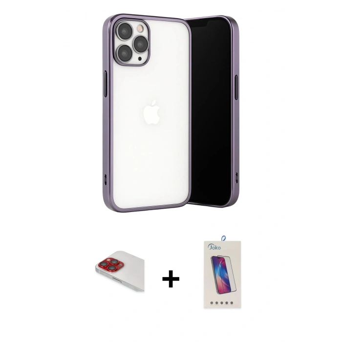 ieg™ iPhone 13 Pro Max Kılıf Vadi Minimal - Siyah Joko 5D Cam + Kırmızı Pers Alüminyum Kamera Lens