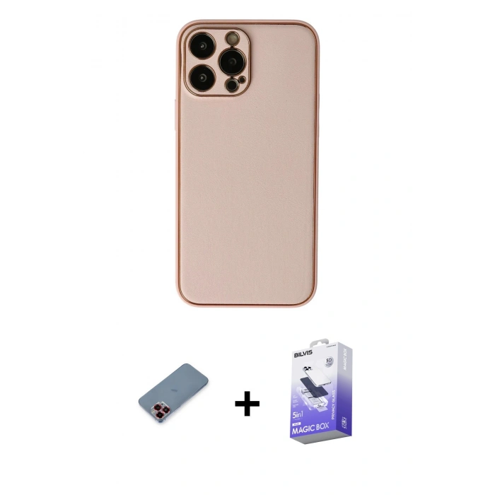 ieg™ iPhone 13 Pro Max Kılıf Yadigar Klasik - Siyah Bilvis 5in1 5D Magic Hayalet Cam Ekran Koruyucu + Kırmızı Metal Kamera Lens Koruma Cam