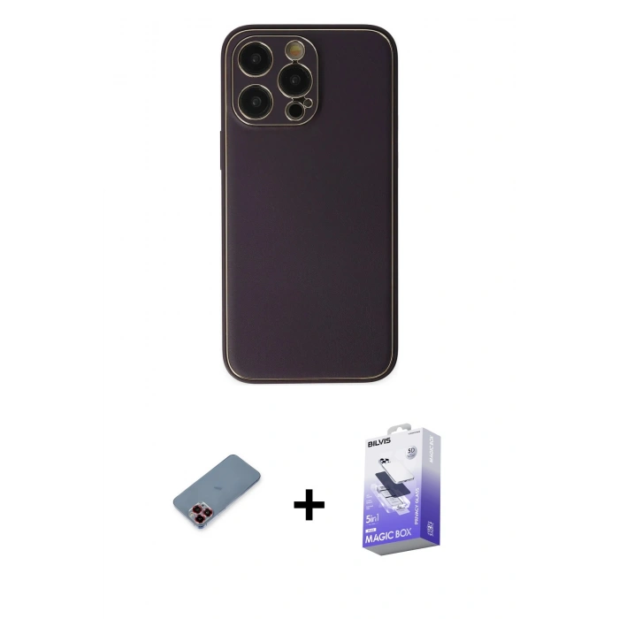 ieg™ iPhone 13 Pro Max Kılıf Yadigar Klasik - Siyah Bilvis 5in1 5D Magic Hayalet Cam Ekran Koruyucu + Kırmızı Metal Kamera Lens Koruma Cam