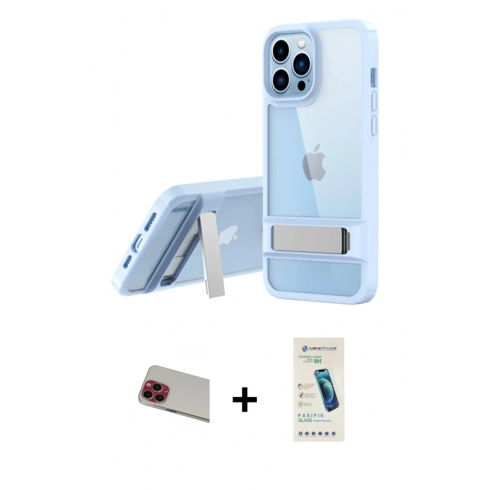 ieg™ iPhone 13 Pro Max Kılıf Yadigar Yansıma - Şeffaf Pasifik Cam Ekran Koruyucu + Kırmızı Rainbow Kamera Lens Koruma Cam