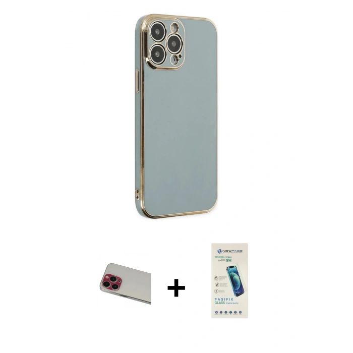 ieg™ iPhone 13 Pro Max Kılıf Yankı Serisi - Şeffaf Pasifik Cam Ekran Koruyucu + Kırmızı Rainbow Kamera Lens Koruma Cam