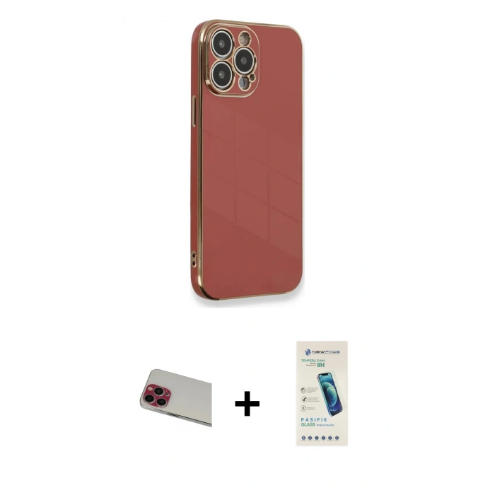 ieg™ iPhone 13 Pro Max Kılıf Yankı Serisi - Şeffaf Pasifik Cam Ekran Koruyucu + Kırmızı Rainbow Kamera Lens Koruma Cam