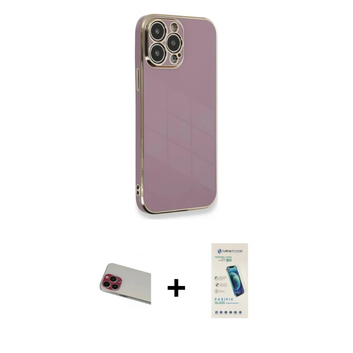 ieg™ iPhone 13 Pro Max Kılıf Yankı Serisi - Şeffaf Pasifik Cam Ekran Koruyucu + Kırmızı Rainbow Kamera Lens Koruma Cam