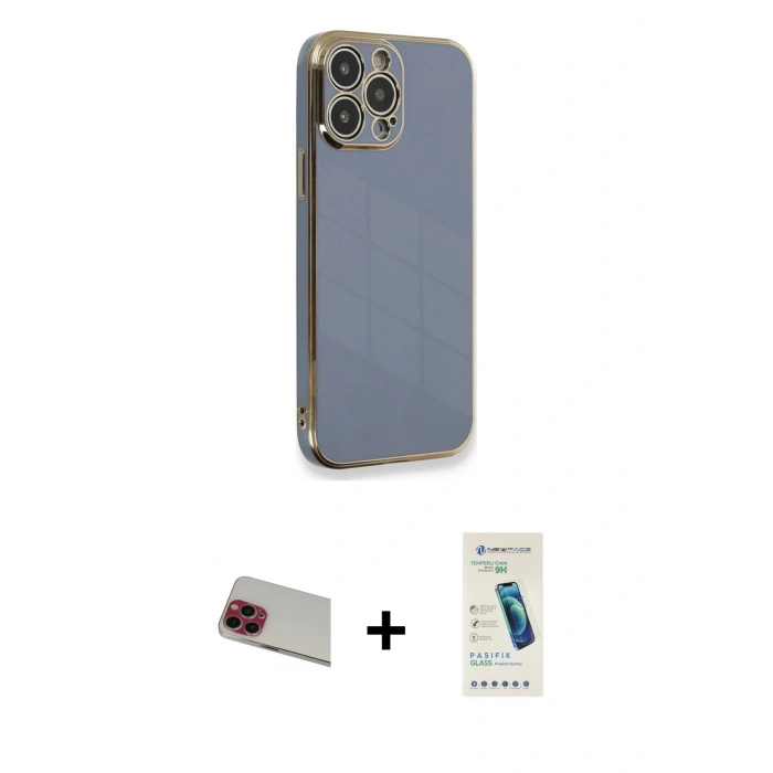ieg™ iPhone 13 Pro Max Kılıf Yankı Serisi - Şeffaf Pasifik Cam Ekran Koruyucu + Kırmızı Rainbow Kamera Lens Koruma Cam