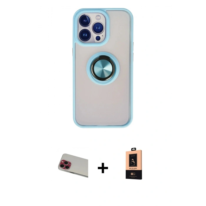 ieg™ iPhone 13 Pro Max Kılıf Yörünge Çizgi - Şeffaf Maxco Cam Ekran Koruyucu + Kırmızı Rainbow Kamera Lens Koruma Cam