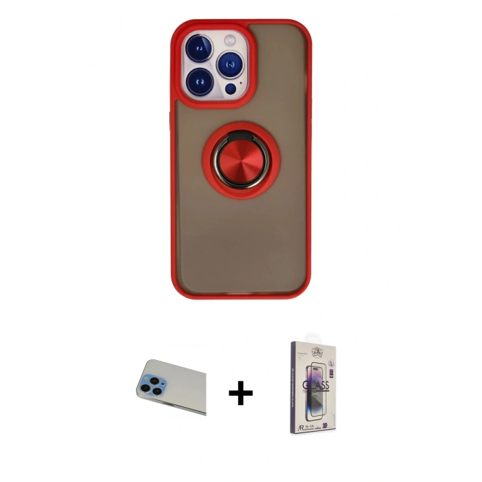 ieg™ iPhone 13 Pro Max Kılıf Yörünge Çizgi - Siyah Bilvis 3D Cam Ekran Koruyucu + Mavi Rainbow Kamera Lens Koruma Cam
