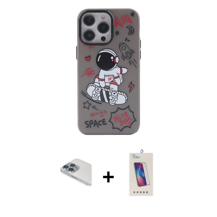 ieg™ iPhone 13 Pro Max Kılıf Zirve Form Özel Seri - Siyah Joko 5D Cam + Sierra Blue Pers Alüminyum Kamera Lens