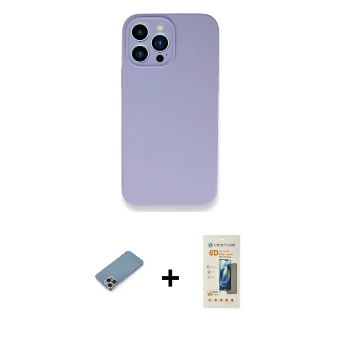ieg™ iPhone 13 Pro Max Kılıf Zirve Modern Özel Seri - Siyah 6D Mat Seramik Hayalet Nano Ekran Koruyucu + Gökkuşağı Shine Kamera Lens Koruma Cam