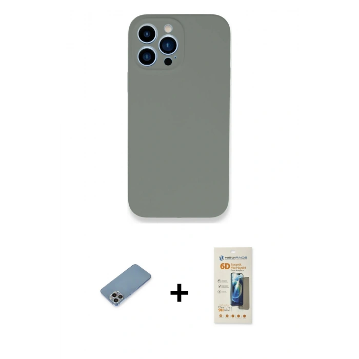 ieg™ iPhone 13 Pro Max Kılıf Zirve Modern Özel Seri - Siyah 6D Mat Seramik Hayalet Nano Ekran Koruyucu + Gökkuşağı Shine Kamera Lens Koruma Cam