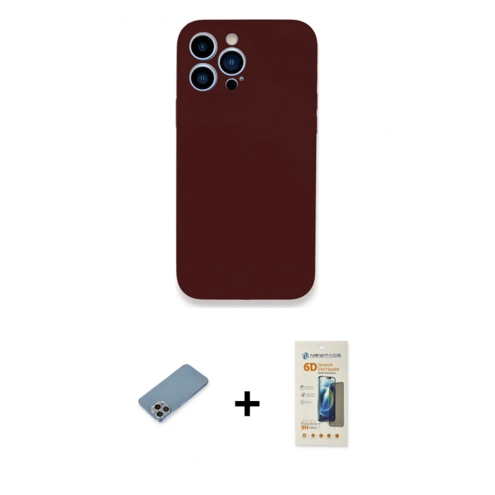 ieg™ iPhone 13 Pro Max Kılıf Zirve Modern Özel Seri - Siyah 6D Mat Seramik Hayalet Nano Ekran Koruyucu + Gökkuşağı Shine Kamera Lens Koruma Cam
