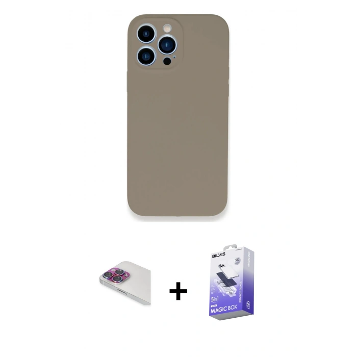 ieg™ iPhone 13 Pro Max Kılıf Zirve Modern Özel Seri - Siyah Bilvis 5in1 5D Magic Hayalet Cam Ekran Koruyucu + Gökkuşağı Pers Alüminyum Kamera Lens